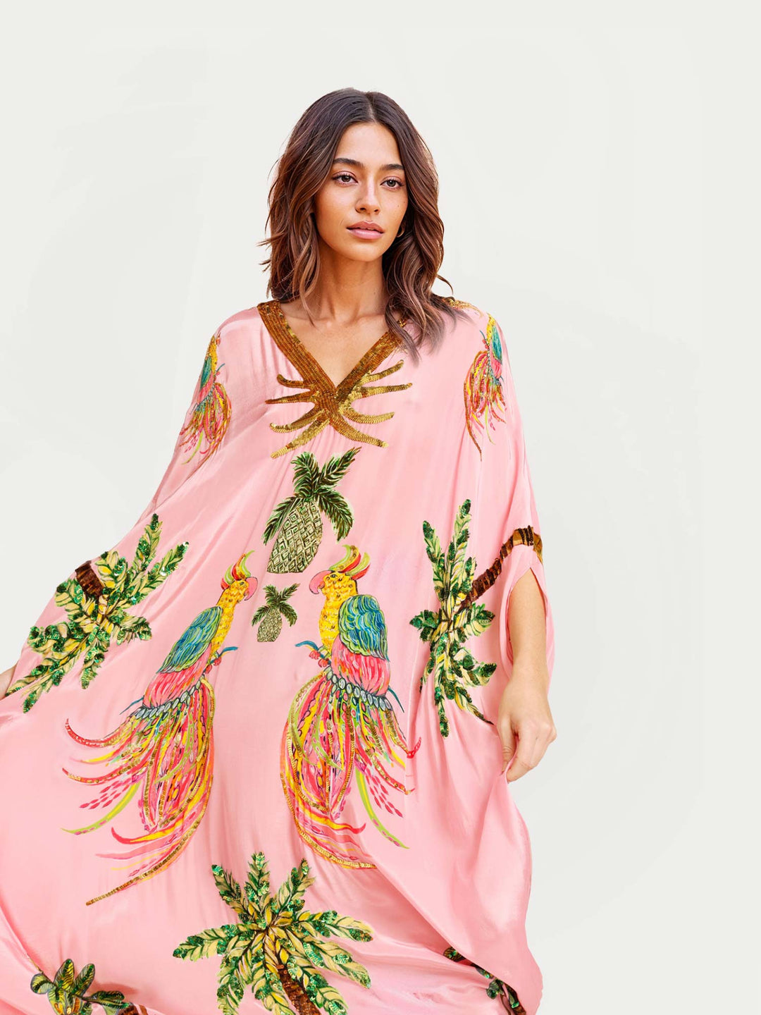 Alessandra - Schwarzes langes Kleid mit Muster
