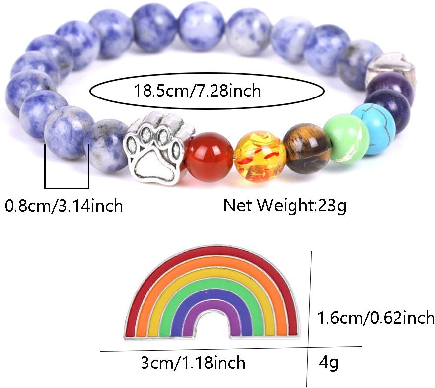 Natural Stone 7 Chakra Beaded Bracelet with Paw Print