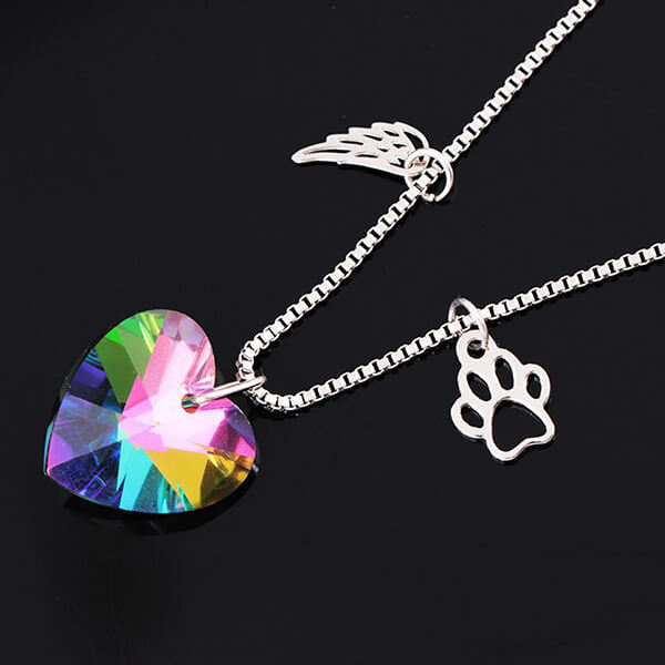 Silver Necklace Kinsale with Rainbow Crystal Heart