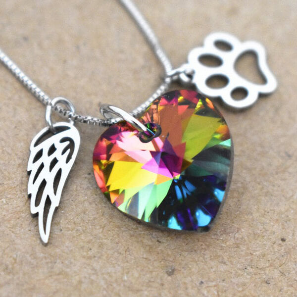Silver Necklace Kinsale with Rainbow Crystal Heart