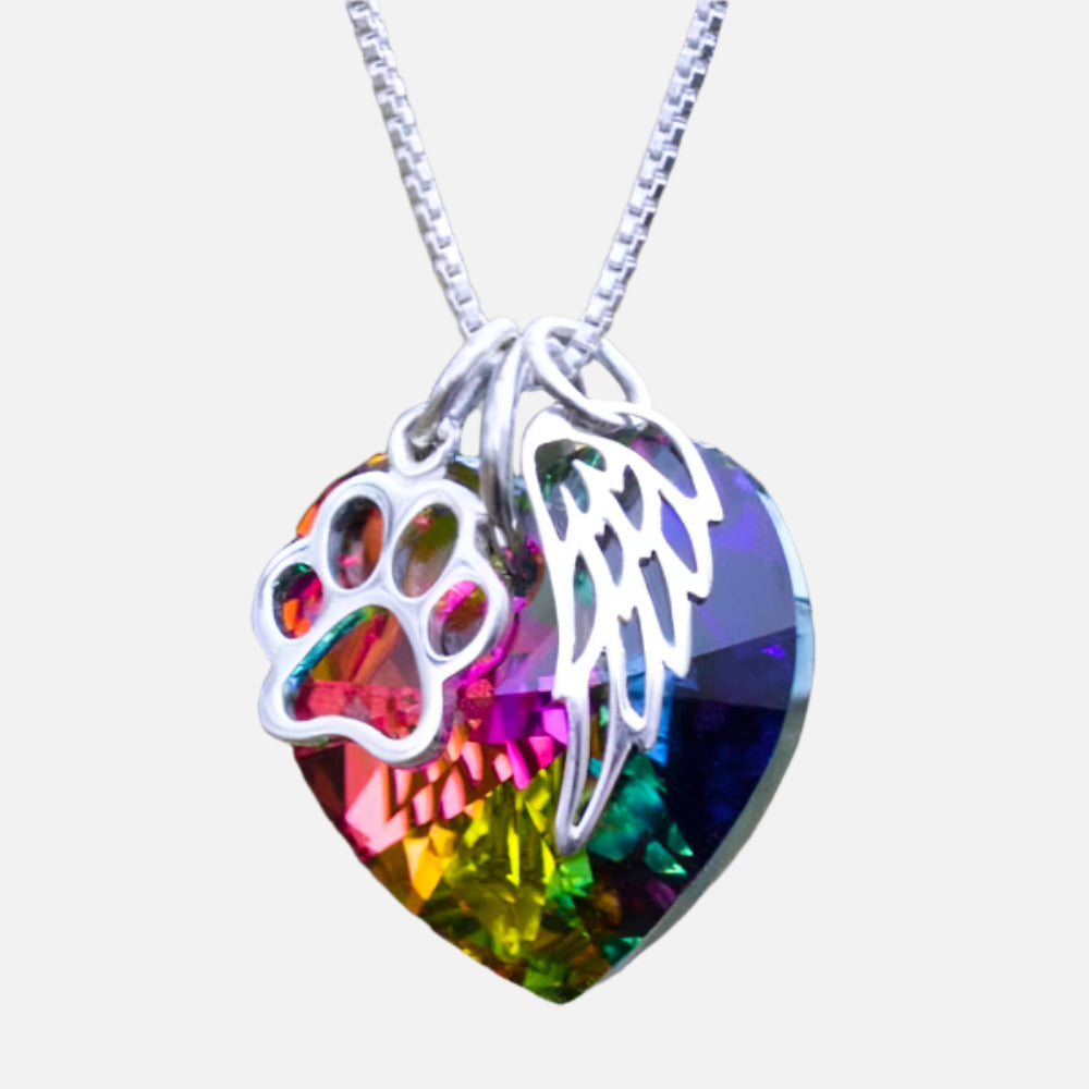Silver Necklace Kinsale with Rainbow Crystal Heart