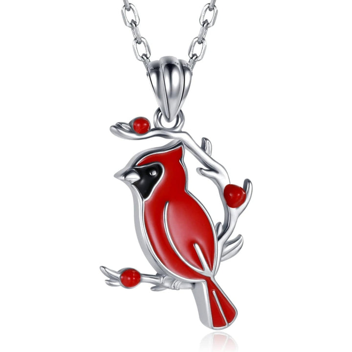 Silver Necklace Bríd with Red Cardinal