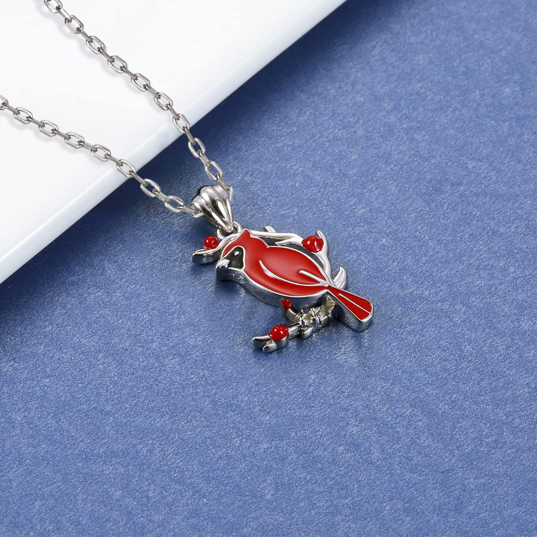 Silver Necklace Saoirse with Red Cardinal