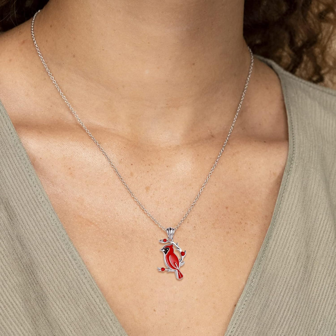 Silver Necklace Bríd with Red Cardinal