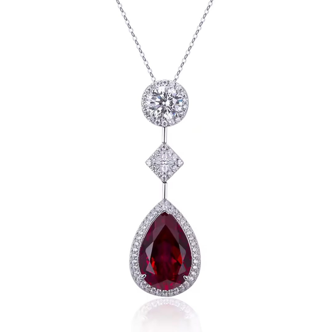 White Gold Necklace Bláthnaid with Ruby Teardrop