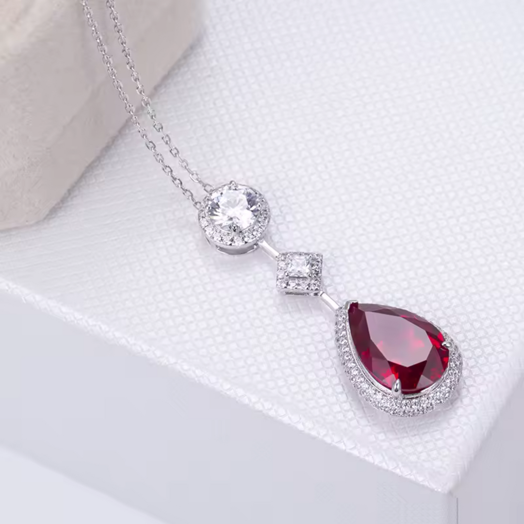 White Gold Necklace Bláthnaid with Ruby Teardrop