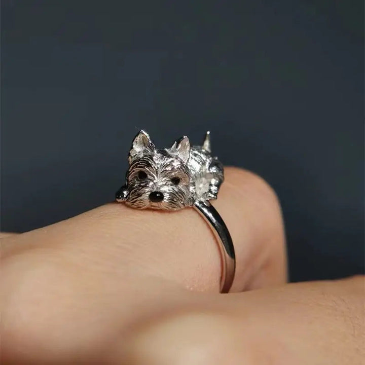Silver Adjustable Ring Dáiríne with Dog Motif