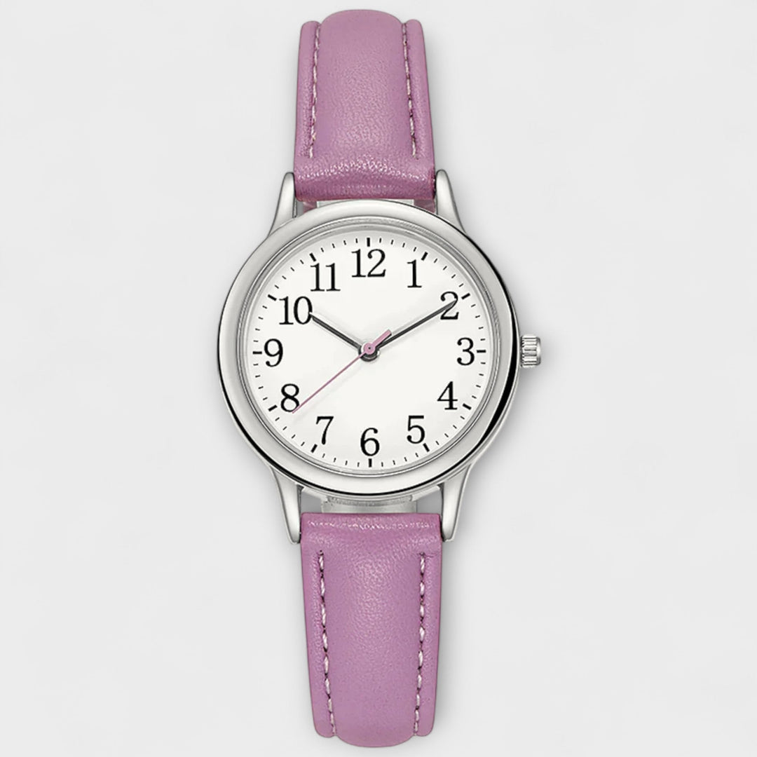 Silver Watch Muirne with Purple Leather Strap