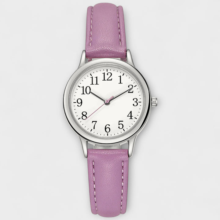 Silver Watch Muirne with Purple Leather Strap