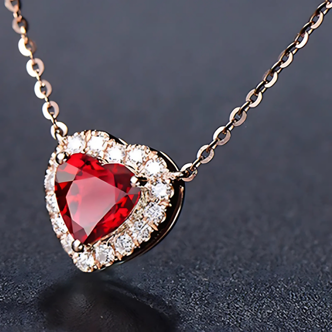 Rose Gold Necklace Emer with Ruby Heart