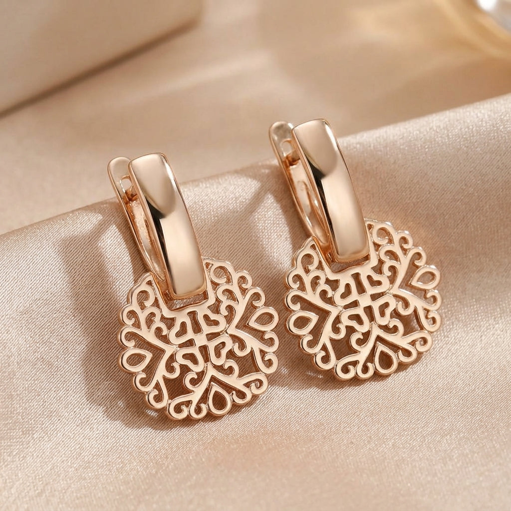 Rose Gold Drop Earrings Laoise with Mandala Design