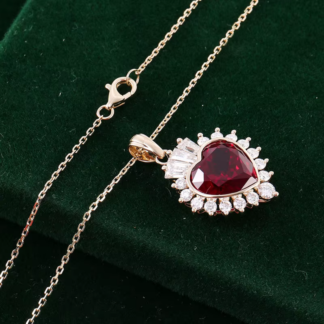 Gold Necklace Gobnait with Ruby Heart