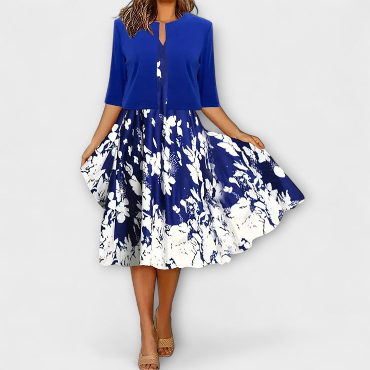 Damen-Midikleid mit Blazer in Blau und Weiss