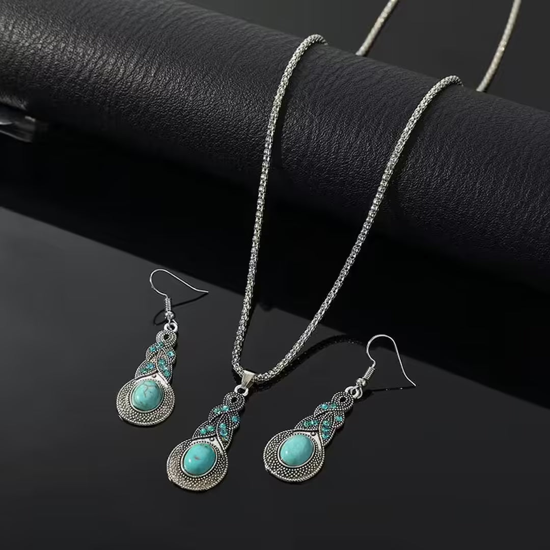 Silver Necklace Set Sorcha with Turquoise