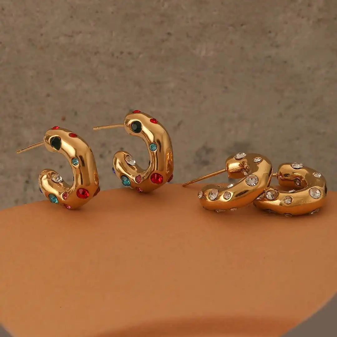 Gold Hoop Earrings Clíodhna with Pearls and Crystals