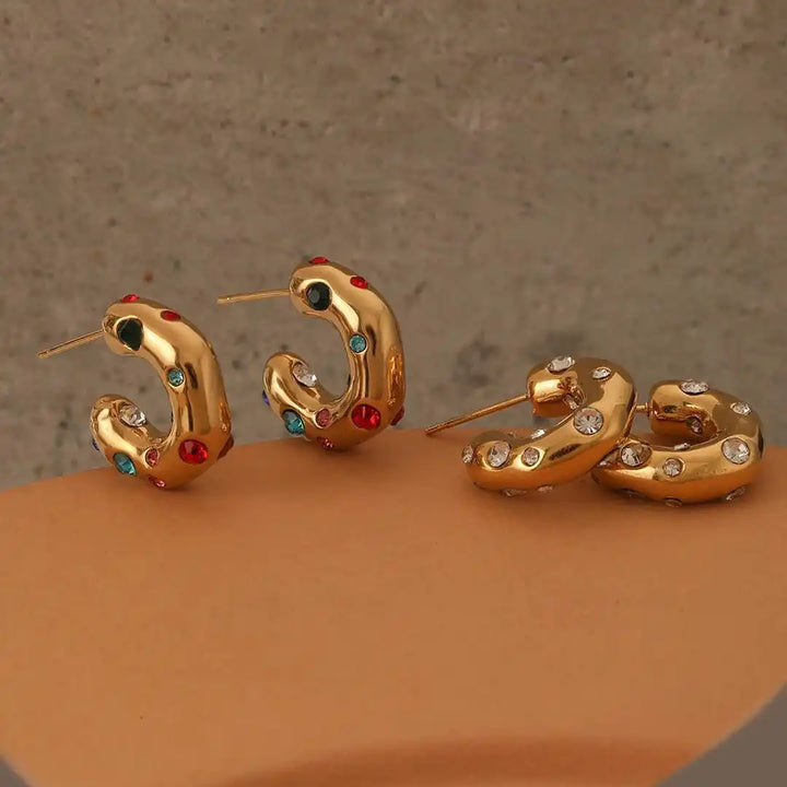 Gold Hoop Earrings Clíodhna with Pearls and Crystals