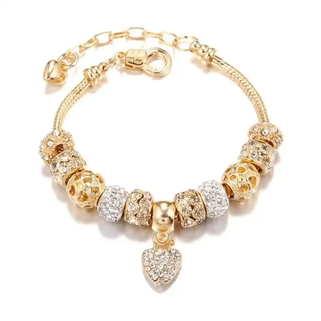 Rose Gold Charm Bracelet Íde with Pavé Beads