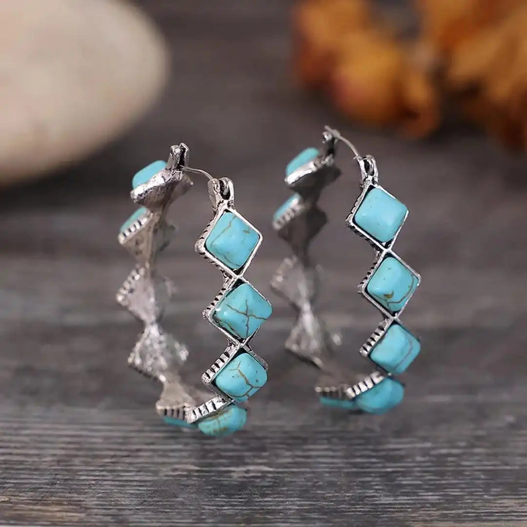 Silver Hoop Earrings Siobhán with Turquoise