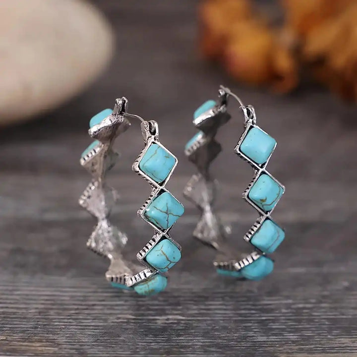 Silver Hoop Earrings Siobhán with Turquoise