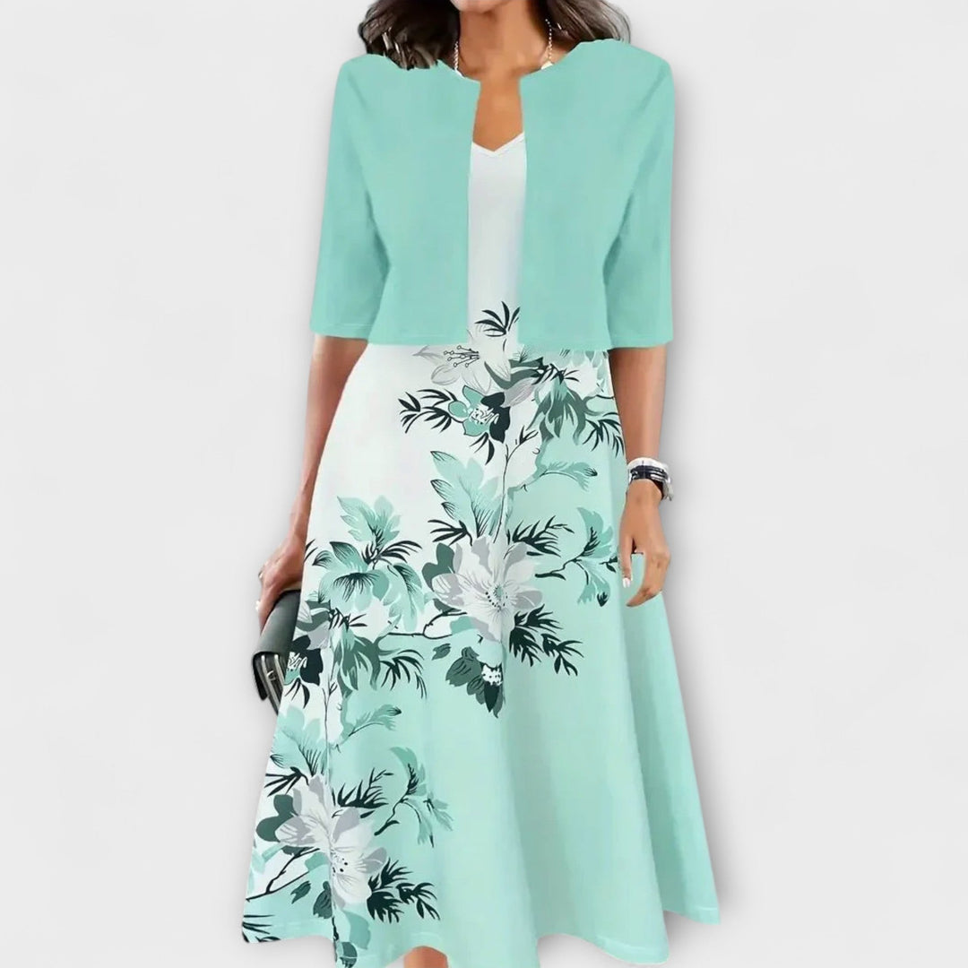 Damen-Midikleid mit Blazer in Blau und Weiss