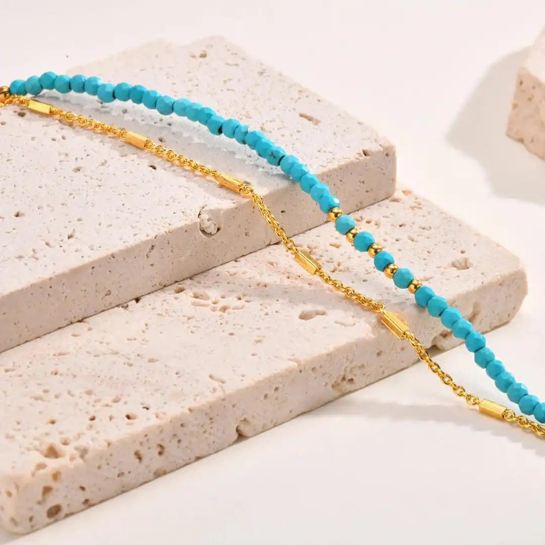 Gold and Turquoise Beaded Bracelet with Double Strand