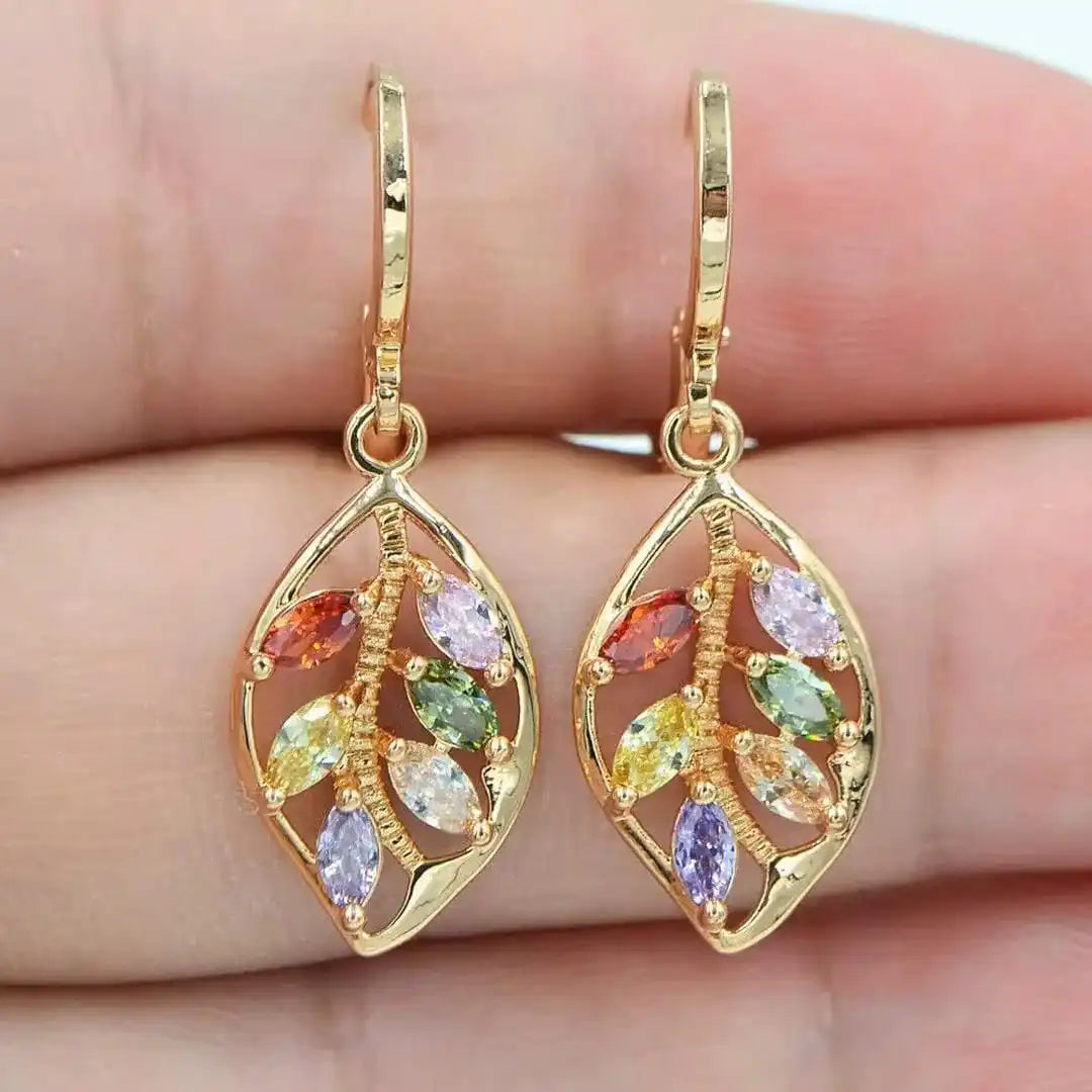 Gold Drop Earrings Galway with Multicoloured Crystals