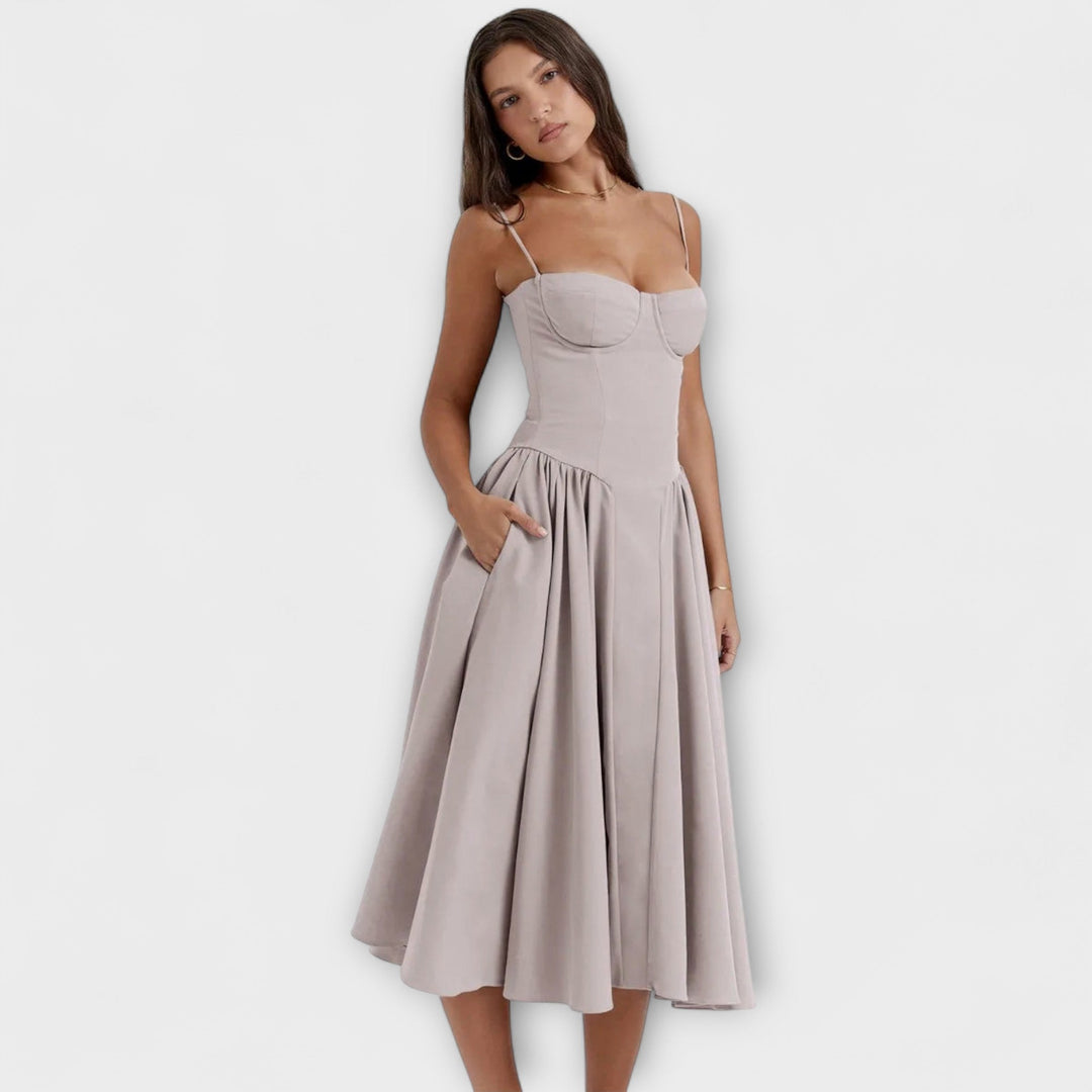 Rosalie - Salbeigrünes ärmelloses Korsettkleid