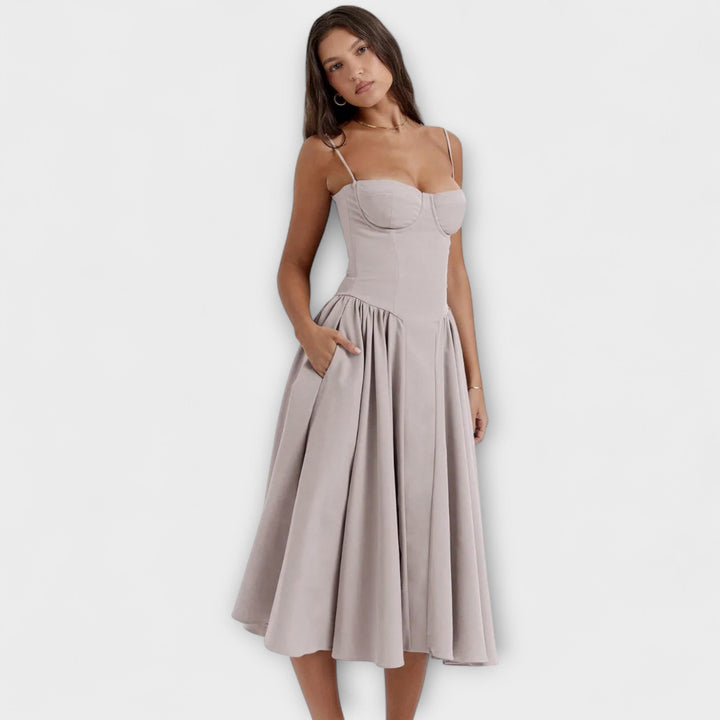 Rosalie - Salbeigrünes ärmelloses Korsettkleid