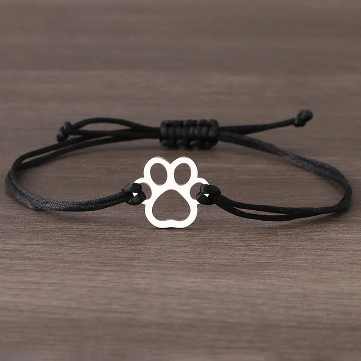 Paw Print Cord Bracelet – Adjustable Black and Red Design
