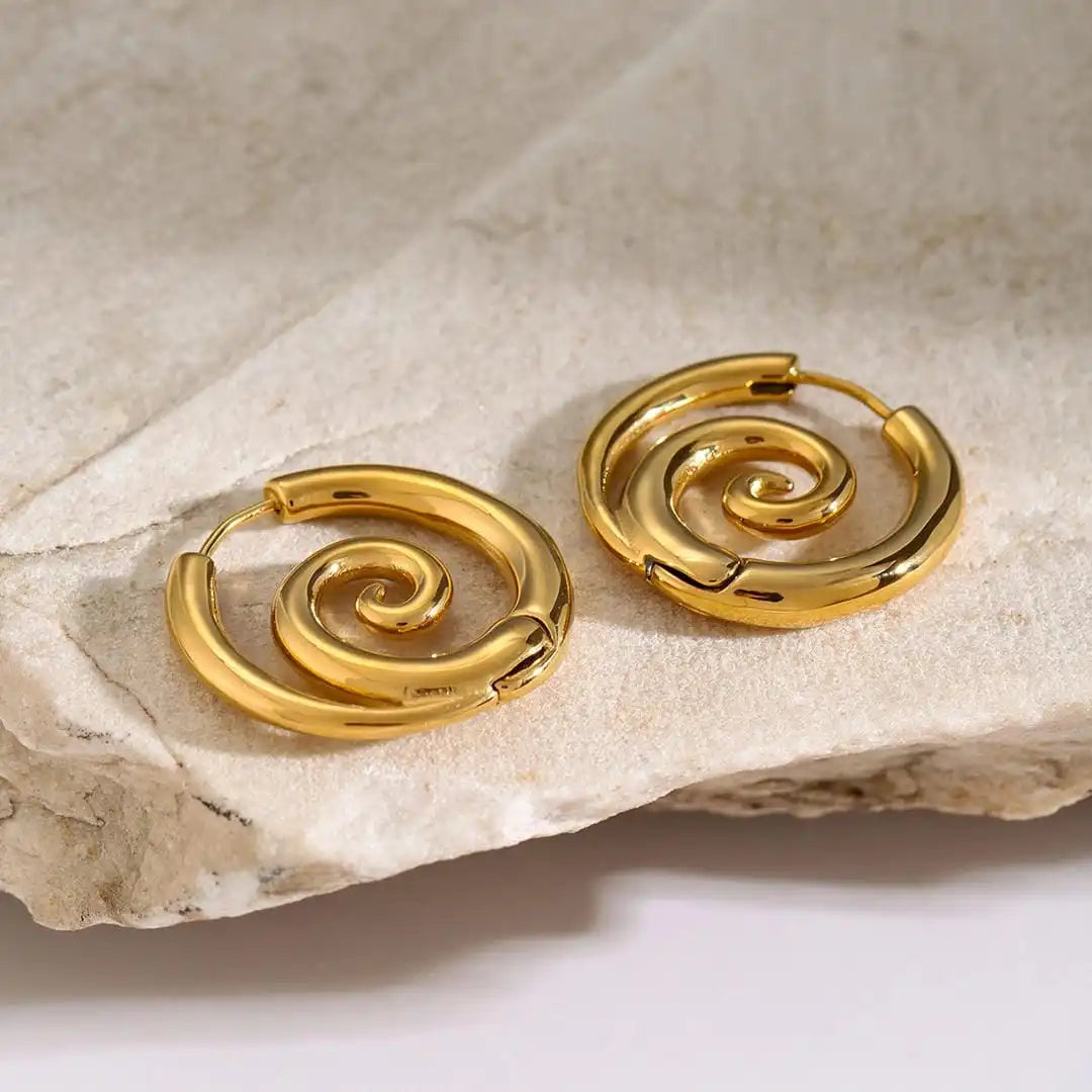 Gold Hoop Earrings Aisling with Spiral Design