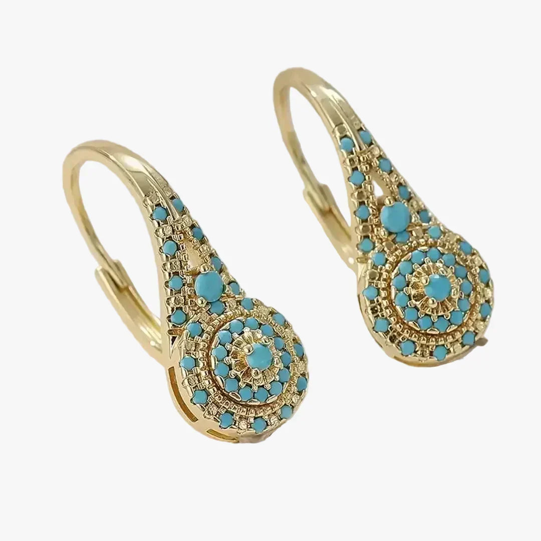 Gold Drop Earrings Sorcha with Turquoise Mandala