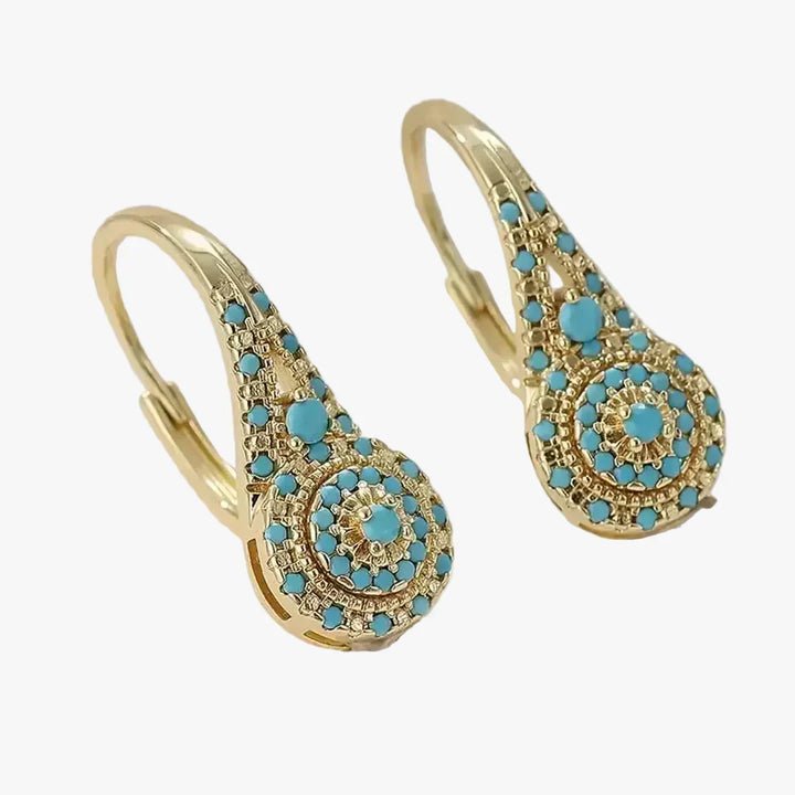 Gold Drop Earrings Sorcha with Turquoise Mandala
