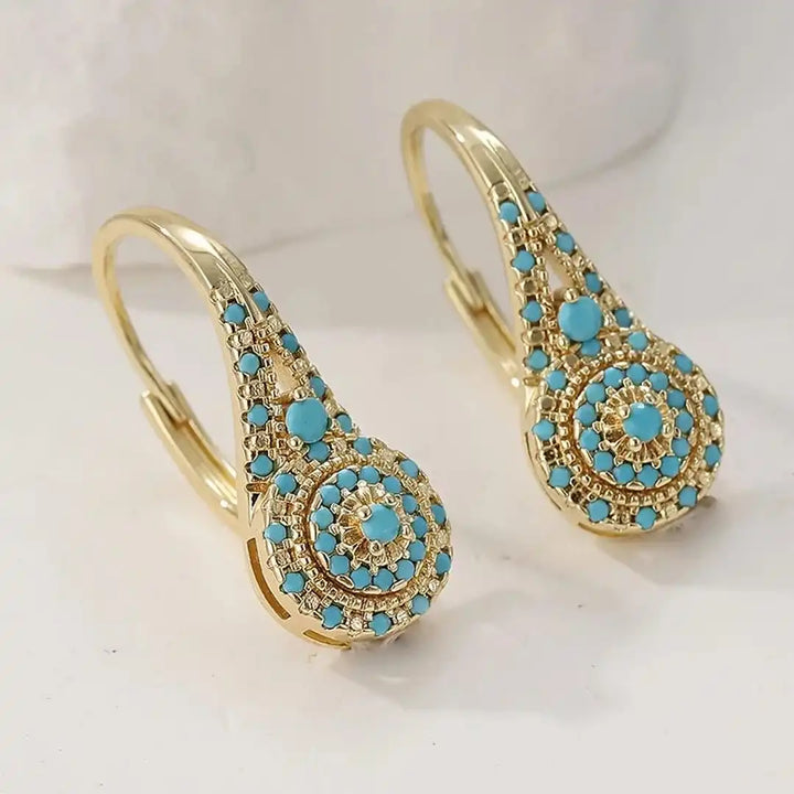 Gold Drop Earrings Sorcha with Turquoise Mandala