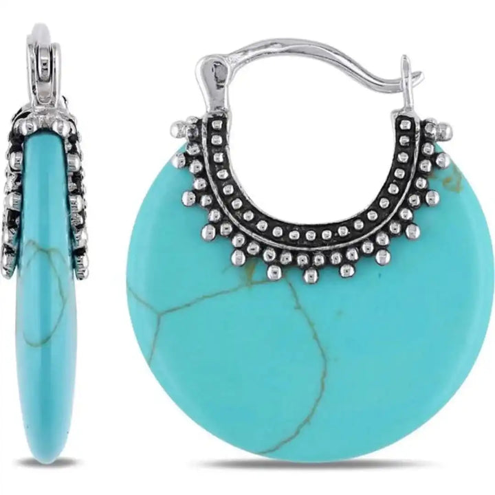 Silver Hoop Earrings Áine with Turquoise