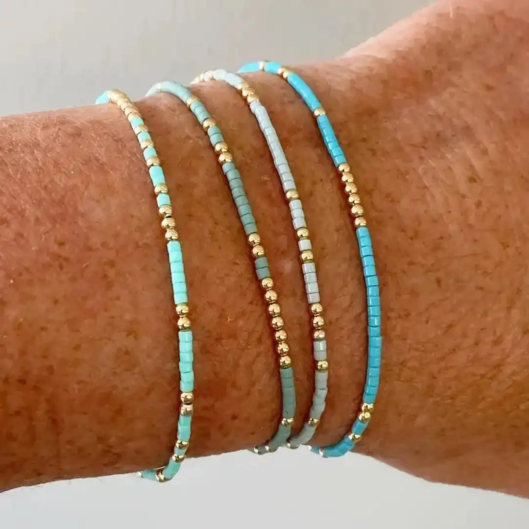Turquoise and Gold Beaded Bracelet Set Aoibh