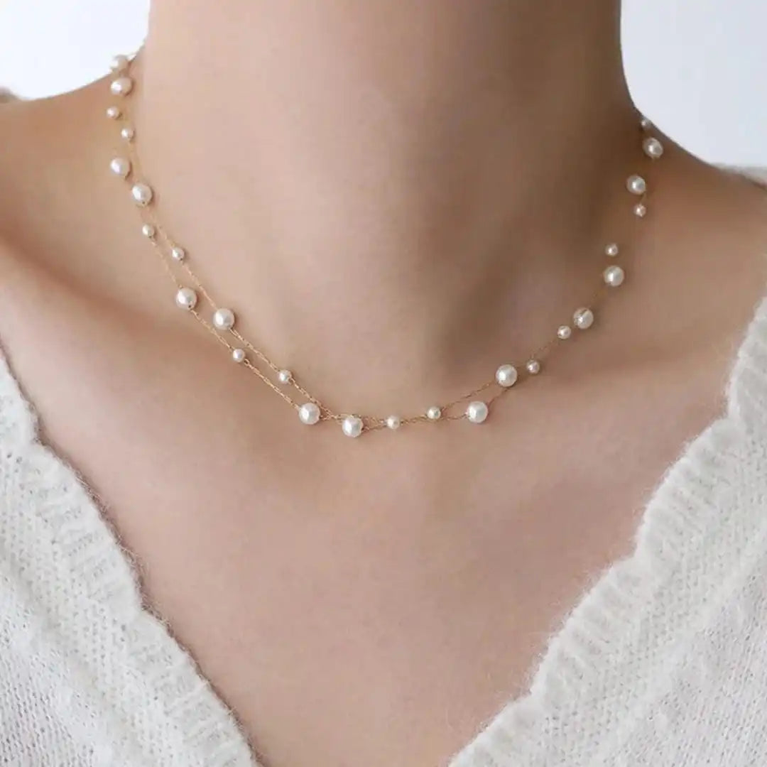 Gold Beaded Necklace Niamh with Pearls
