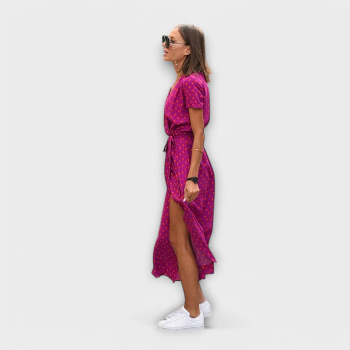 Eshel - Pink-grünes bequemes Kleid mit Blütenmuster
