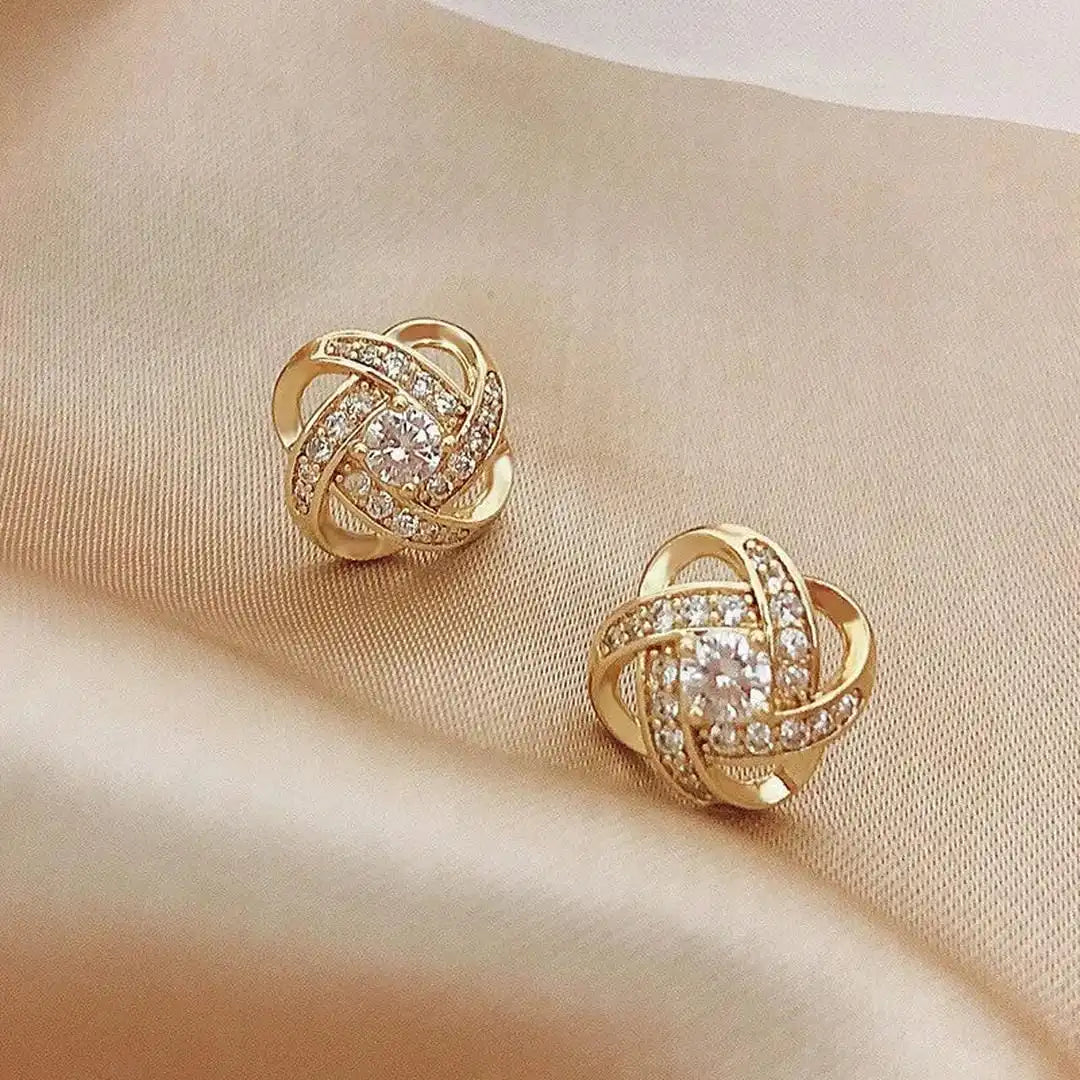 Gold Stud Earrings Róisín with Zirconia Knot