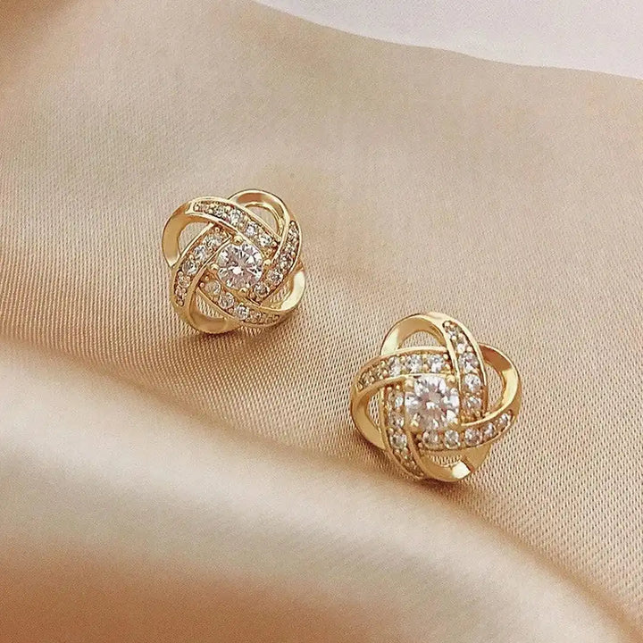 Gold Stud Earrings Róisín with Zirconia Knot