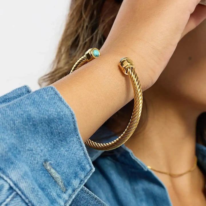 Gold Cuff Bracelet Saoirse with Turquoise