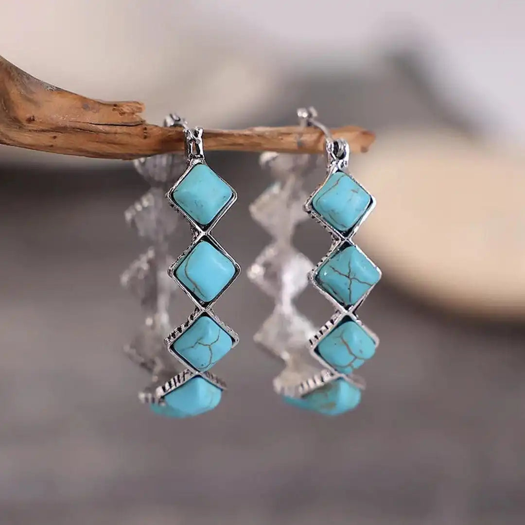 Silver Hoop Earrings Siobhán with Turquoise