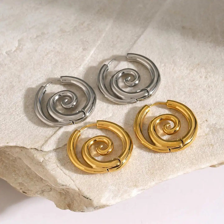 Gold Hoop Earrings Aisling with Spiral Design