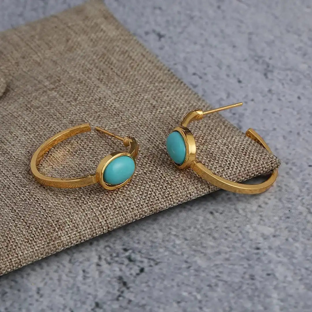 Gold Hoop Earrings Áine with Turquoise