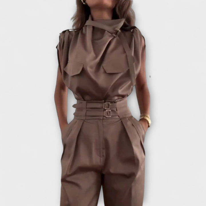 Licht Set - Khakifarbenes elegantes Jumpsuit-Set