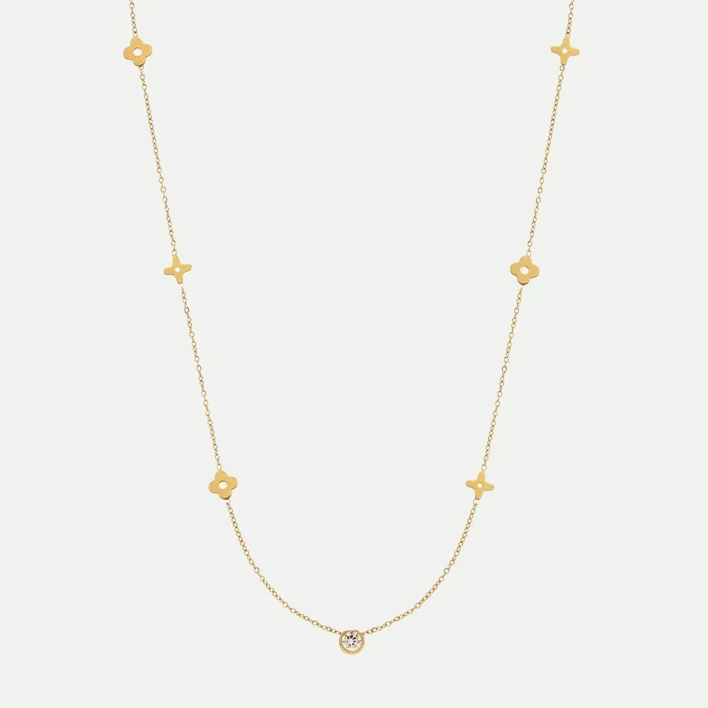 Gold Necklace Emer with Flowers and Zirconia
