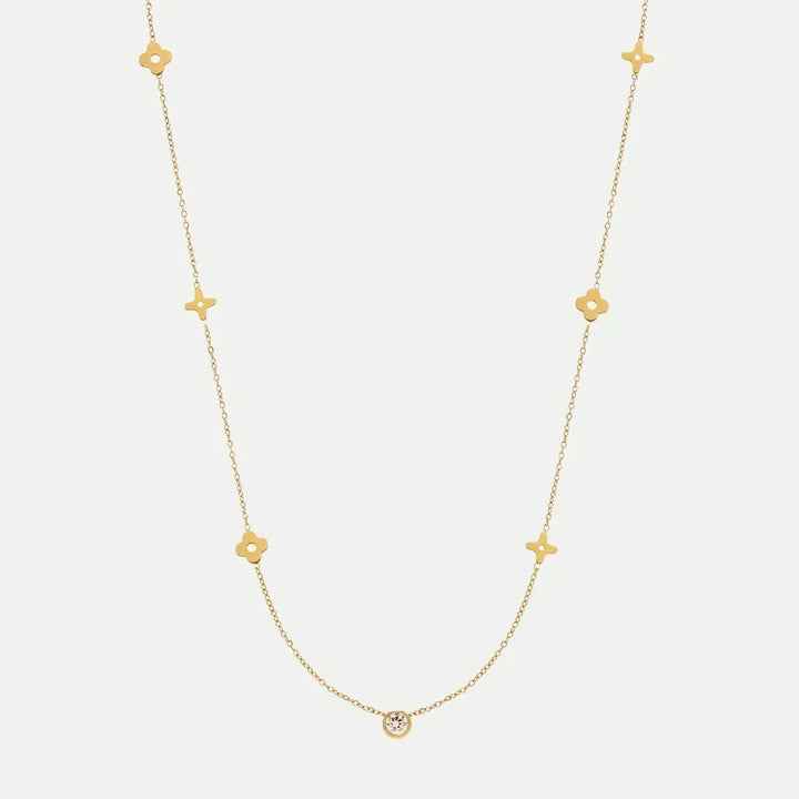 Gold Necklace Emer with Flowers and Zirconia