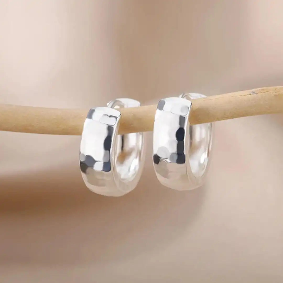 Gold Huggie Earrings Saoirse with Hammered Finish