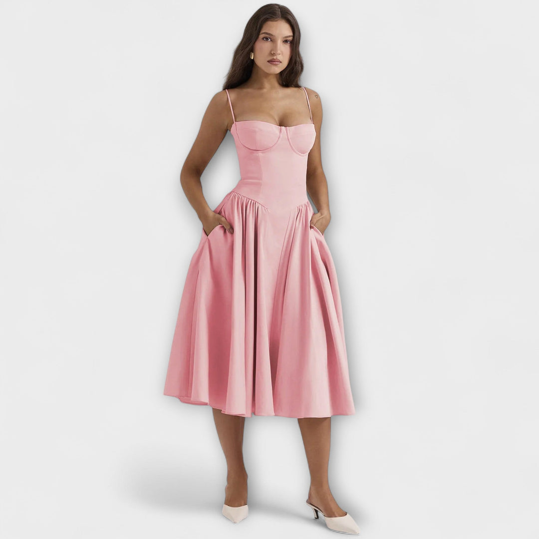 Rosalie - Salbeigrünes ärmelloses Korsettkleid