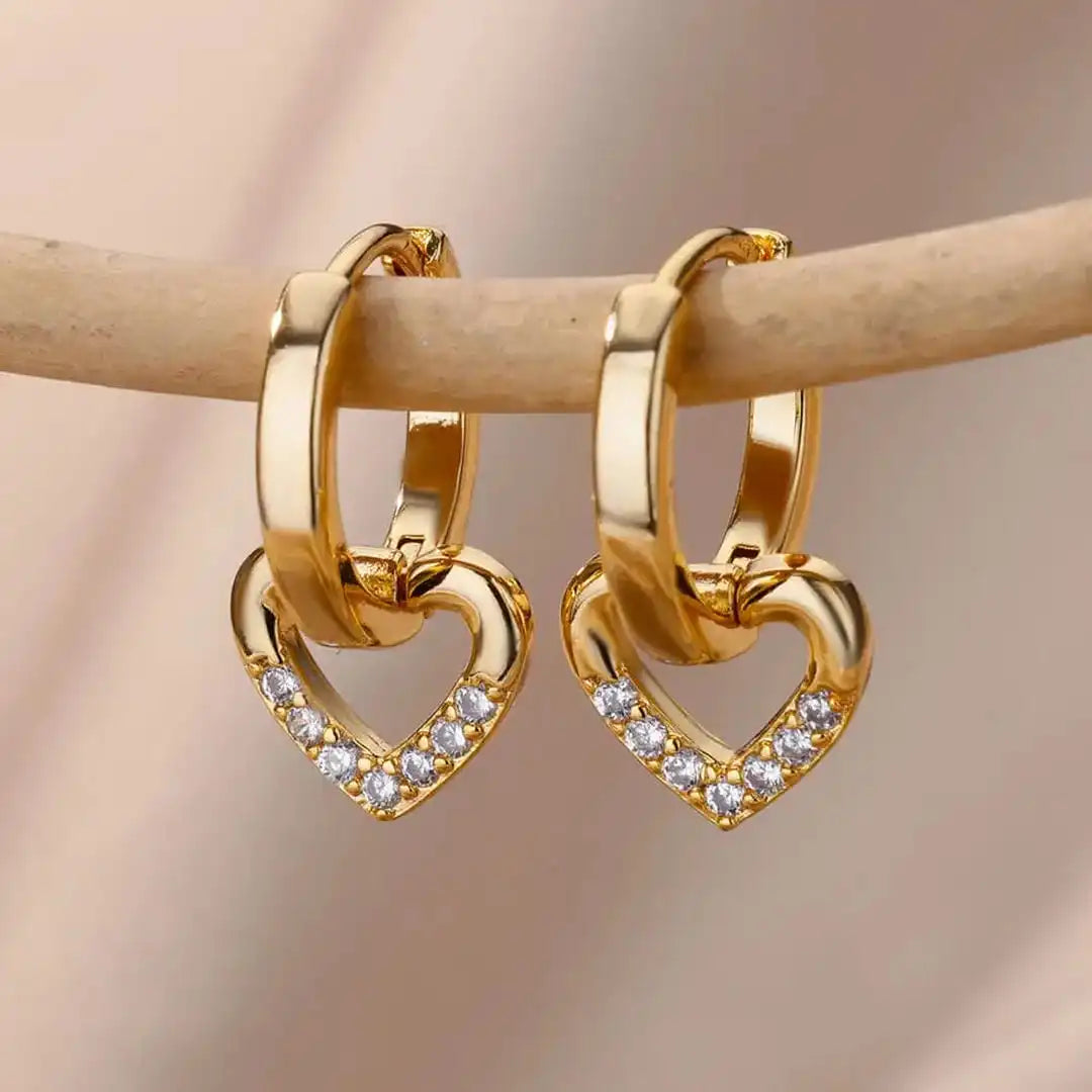 Gold Huggie Earrings Aisling with Zirconia Heart