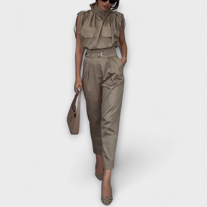 Licht Set - Khakifarbenes elegantes Jumpsuit-Set